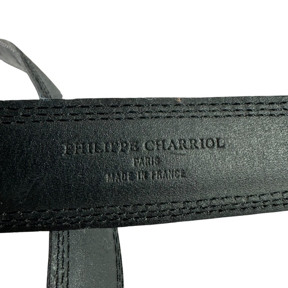 Genuine PHILIPPE CHARRIOL Black Leather Men Bletr Pebbled Made In France 42 - Picture 10 of 13